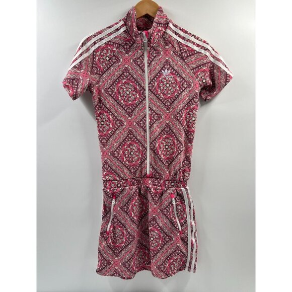 Adidas Girls L Pink Pattern Dress Full Zip Short Sleeve Sporty Track Tennis Logo - Picture 7 of 11